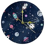  25,4 cm Weltraum Sterne Planeten mit Raketen Wanduhren Lautlos Nicht tickende arabische Ziffern für Zuhause/Küche/Büro/Schuluhr