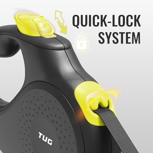 TUG 360° Tangle-Free Retractable Dog Leash | 16 ft Strong Nylon Tape (Large, Black/Yellow) — view 5