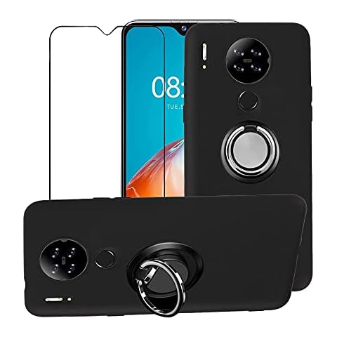 FaDream for Blackview A80/A80S Case, Anti-Vibration and Anti-Fall Soft TPU Protective Cover+360 ° Magnetic Rotating Bracket with Tempered Glass Screen Protector (Black) Cover