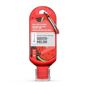 Palm Safe Watermelon 60ml Anti Bacterial Premium Hand Sanitiser Travel Size Refillable Clip Bottle Quick Drying Non Sticky Extra Moisturising Kills 99.9% of Viruses and Bacteria