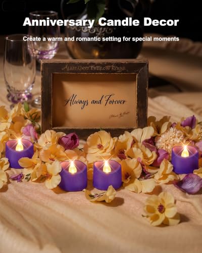 Image of Homemory 24-Pack Purple Remote Flameless Battery Tea Light Candles 400+ Hrs | 2 /4 /6 /8H Timer LED Flickering Tealight Votives for Party Ambience, Halloween Decor, Memorials and Lavender Weddings