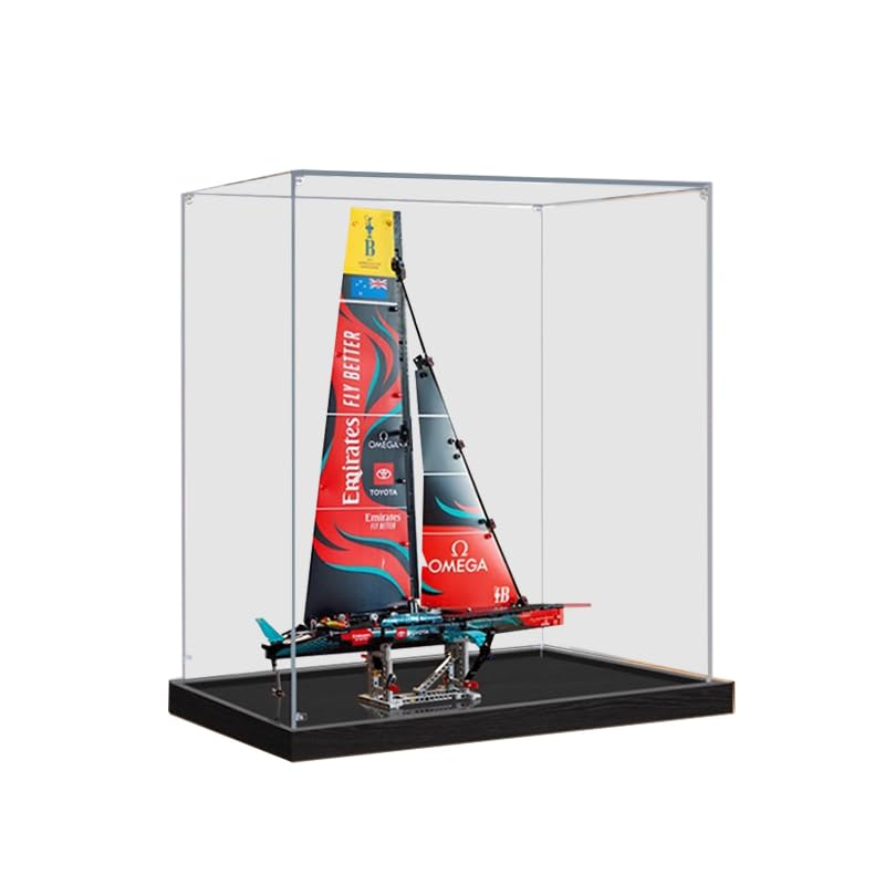 HCAEIOFJ Clear Acrylic Display Case for Lego Technic 42174 Applicable for Emirates Team New Zealand AC75 Yacht Designed Display Box Gift(Display Case Only,) (Black Bottom)
