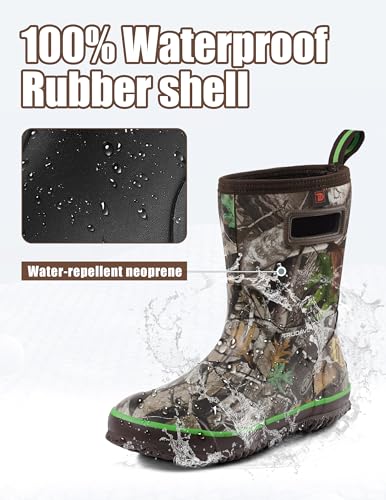 Image of Trudave Rubber Rain Boots for Men, Neoprene Waterproof Rain Boots, Mid Calf All-Season Mud Boots, Insulated Warm Outdoor Work Shoes for Hunting, Gardening, Farming, Yard Working