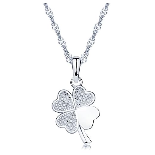 Yumilok Jewelry Collier et pendentif femme fille en argent 925 le trèfle orné zircon collier Y