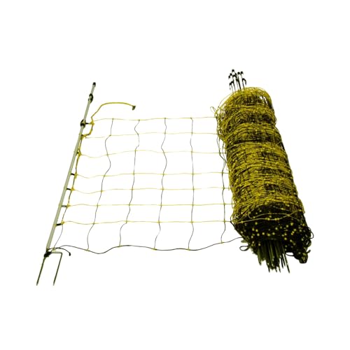 horizont Wolfsabwehrnetz - horinetz super - Schafnetz schwarz, gelb, Höhe 90cm / 120cm mit Übersprungerhöhung, Länge 50m, Doppelspitze 15 Pfähle, Schafzaun - perfekt für den Schutz Ihrer Schafe