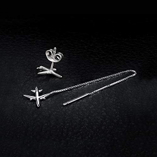 Jewelrypalace Asymmetric Airplane Thread Stud Earrings For Women, 14K White Gold Plated 925 Sterling Silver Earrings For Her, Vacation Travel Anniversary Jewelery Gift For Girl #TOP4