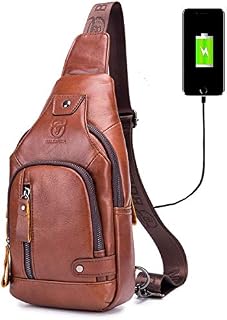 BULLCAPTAIN Sling Bag Crossbody Backpack with USB Charging Port Genuine Leather Hiking Travel