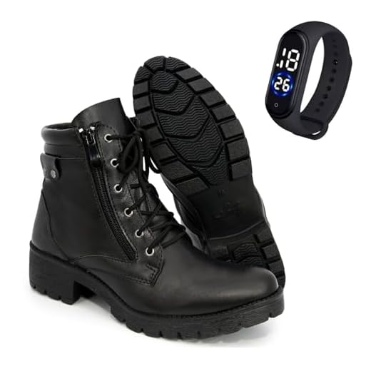Coturno Feminino Bota Botinha Cano Curto Flexivel Macia Confortavel + Relogio Led Pulso (Moderno, BR, Adulto, Numérico, 36)