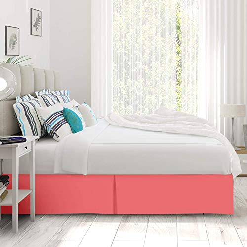 Soft Split Corner 1000 Series Box Pleated Coral Pink Bed Skirt 60” X 84” Inches Egyptian Cotton 25 Inches Drop California Queen Bed Skirt Fade Resistant Bed Cover Skirt #TOP3