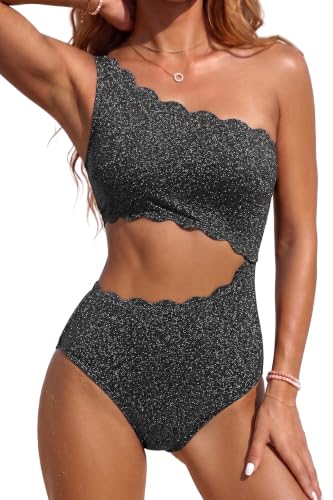 Image of Women's One Piece Swimsuit- One Shoulder Cutout Tummy Control Bathing Suit