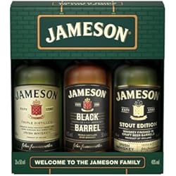 Jameson Irish Miniatures Gift Box Selection | 3 x 5cl | Original, Black Barrel and Stout Edition Triple Distilled Minis | Gift Set for Birthday's and Special Occasions