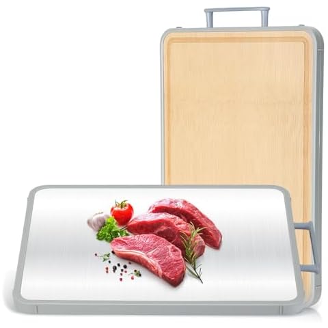 Stainless Steel Cutting Board, Double Sided Cutting Board for Kitchen, Heavy Duty Bamboo Wood Cutting Board with Juice Groove, Non Toxic Chopping Board for Meat, Large Charcuterie Board, 16" x 12" Cover