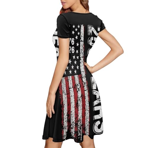 Image of AFPANQZ Womens Casual Summer Lightweight Vintage Dress Short Sleeve Midi Dress Knee-Long Luxury Formal Dress