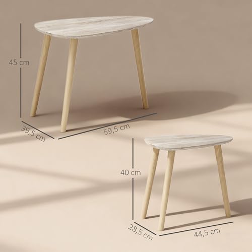 Miniatura 3 de Homcom Juego De 2 Mesas De Centro, Mesa Nido Moderna, Mesitas Auxiliares, Patas De Madera De Pino, Para Salón, Dormitorio, Oficina, Madera Natural