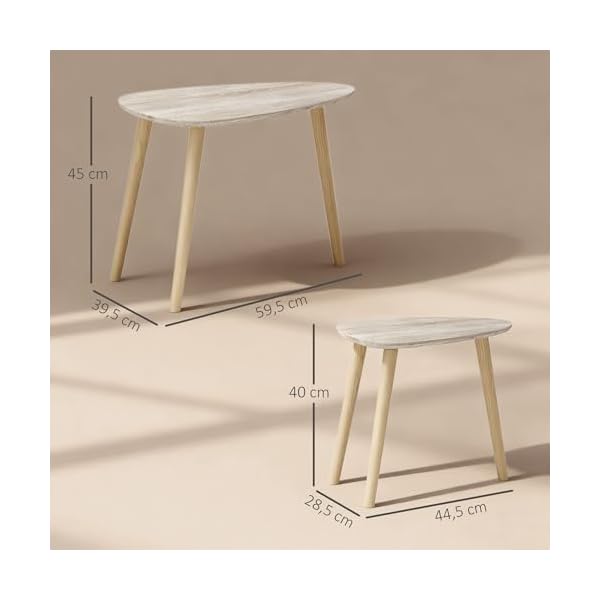 HOMCOM Lot de 2 Tables Basses gigognes Design scandinave Pieds en Bois et Plateau en Bois, Aspect Naturel