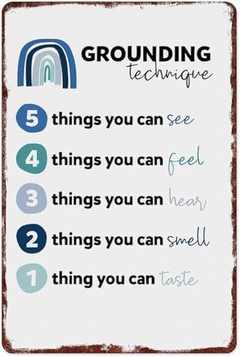 Mental Health Wall-Art 5-4-3-2-1 Grounding Technique Calming Exercise Aluminum Metal Sign for Home Office 8 X 12 in
