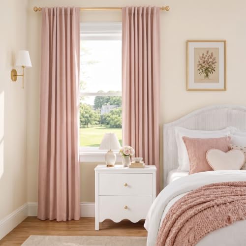Image of Blush Pink Total Blackout Curtains for Bedroom 63 Inch Long