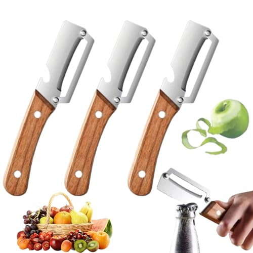 Elite Hand Vegetable Peeler,Premium Stainless Steel Vegetable Peeler Pro,Fruit Peelers Blade, Ultra-Sharp 2-in-1 Stainless Steel Kitchen Tool, Ergonomic Wooden Handle, Built-In Bottle Opener (3PCS)