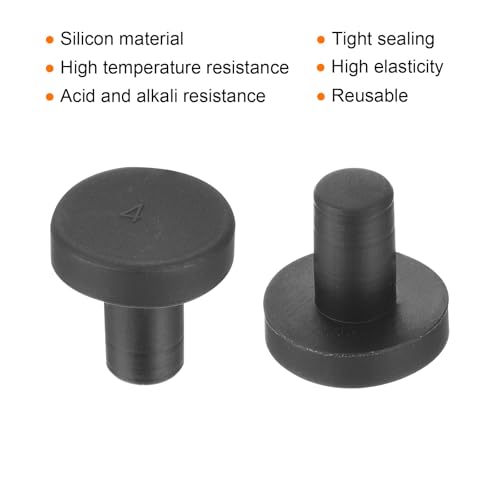 Image of uxcell High Temp Silicone Plug Mount Dia 4mm /0.16 inch t Shaped Rubber Stopper Hole Plugs for Powder Coating Plating Waterproof Plugs Sealing Plugs Black Pack of 36(OD 9.5mm)