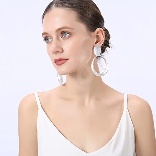 Matte Silver Big Oval Hoop Clip On Earrings Geometry Clip Earrings For Women Girls #TOP1