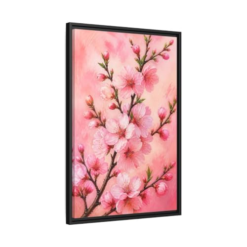 Cadre cerisier en fleurs rose avec moulure noire haut de gamme de 3cm pour salon