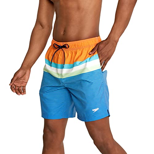Speedo Men's Standard Swim Trunk Mid Length Redondo Stripe, Spicy Orange, Md #TOP21
