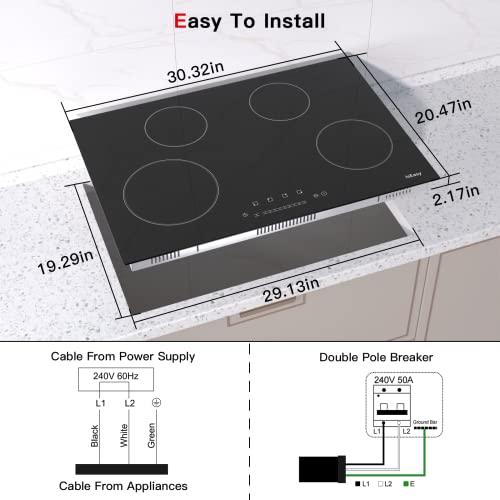 Iseasy 1822102-1 Electric Cooktop 30 Inch Ceramic Stove 4 Burners Built-In Stove Top Electric Hot Plate Satin Glass Cooktop In Black Touch Sensor Control/Timer/Child Safety Lock/9 Power Levelsr/220-240V 6700W thumb #3