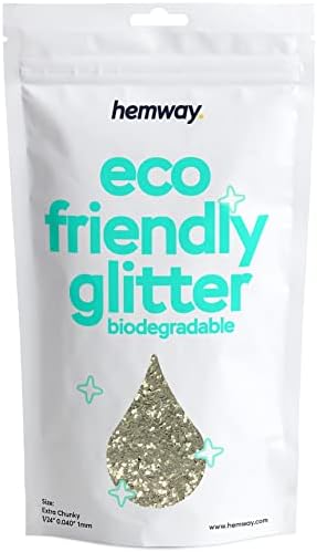 Hemway Eco Friendly Biodegradable Glitter 100g / 3.5oz Bio Cosmetic Safe Sparkle Vegan for Face, Eyeshadow, Body, Hair, Nail and Festival Makeup - Extra Chunky (1/24" 0.040" 1mm) - Champagne Gold