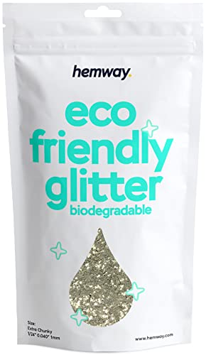 Hemway Eco Friendly Biodegradable Glitter 100G / 3.5Oz Bio Cosmetic Safe Sparkle Vegan For Face, Eyeshadow, Body, Hair, Nail And Festival Makeup - Extra Chunky (1/24" 0.040" 1Mm) - Champagne Gold #TOP5