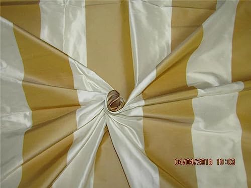 Soie à rayures DUP# S59 tissu Dupioni ivoire et jaune pâle d'une largeur de 137 cm