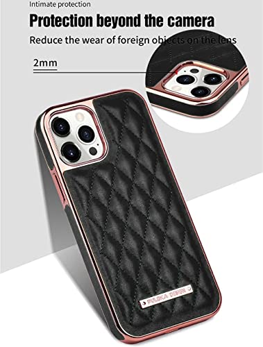 Image of PULOKA iPhone 13 Leather Cover Electroplated Back Case Royal Diamond Specially Designed Cover for Apple iPhone 13 6.1 inchinch - Black