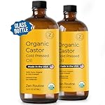 Glass Bottle Castor Oil, Hexane-Free, Organic Cold Pressed, Oil for Hair Growth, Eyelashes and Eyebrows, Hair and Body Oil, Glass Bottle, Carrier Oil, 16 Oz (Pack of 2)