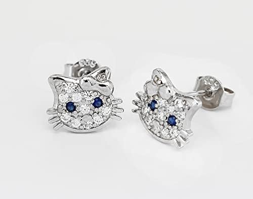 findout, HelloKitty cat. S925 Sterling Silver Micro Pave Cubic Zirconia Stud Earrings (f512)
