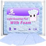 5 pcs Light Scrub Pad Singles with Foam, Triple Cleaning Scouring Pad Heavy Duty Household Non-Scratch Abrasive Hand Pad Multi Surface Magic Sponge Sheets for Home Surfaces Indoor Cleaning