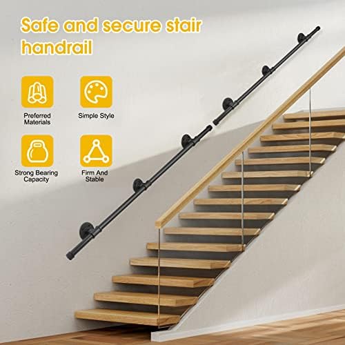 KOSIEJINN Handrail Stairs, 1.5m/2m/3m Handrails for Stairs Wall-Mount Indoor/Outdoor, Non-Slip Grab Bar Railing Industrial Galvanized Steel Pipe Handle Stair Handrail Stair Banister Rail Support Kit