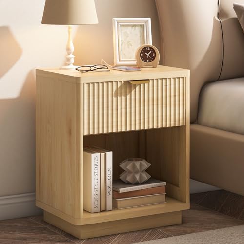 Nasonet Fluted Nightstand Charging Station,Wood Modern...