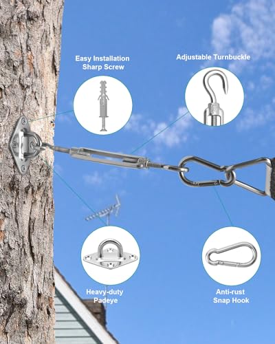 Sonnensegel Hardware Kit 304 Edelstahl Sonnenschutz Vordach Installationsset für die Installation von rechteckigen und dreieckigen Schatten Segeln Garten Beschattungs Kit… 5