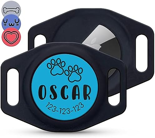 Engraved Airtag Dog Collar Holder, Personalized Airtag Case for Collar, Slide On Tag for GPS Dog Tracker, 5 Colors – 2 Sizes – Small