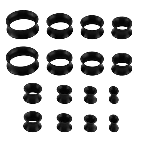 Smomend - Smomend 16 Pièces d'Étirement des Oreillettes Ecarteur, Écarteur d’Orielle en Silicone 6-20mm, Tunnels Expandeurs de Lobe de Haute Qualité pour Piercings, Accessoires pour Écarteurs (Noir)