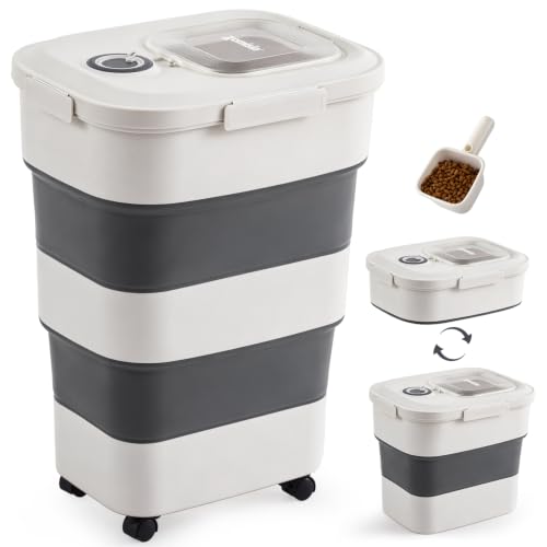 ZOMISIA 40-50lbs Collapsible Dog Food Storage Container with Wheels, Grey