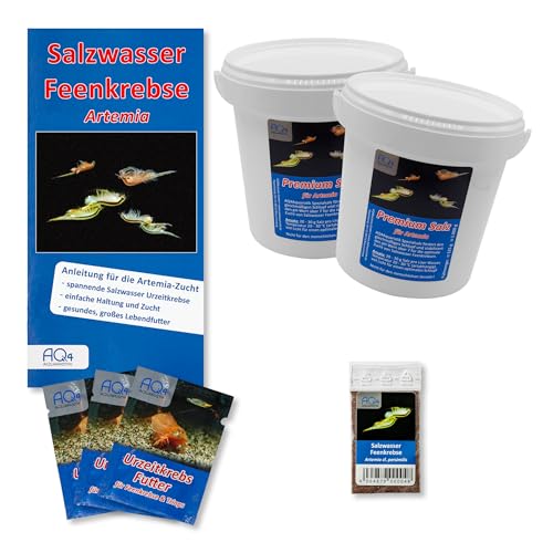 AQ4Aquaristik Artemia Zucht Set (groß) - mehr als 1.000.000 Eier - mit 2 kg Premiumsalz, 3 x Urzeitkrebse Futter und Anleitung, Artemia cf. persimilis