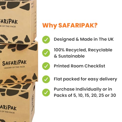 SAFARIPAK - 10 Pack Strong Large Reusable Cardboard Storage Packing Moving House Boxes 52cm x 30cm x 30cm with Carry Handles and Room List Checkboxes - 47 Litres Capacity - Image 2