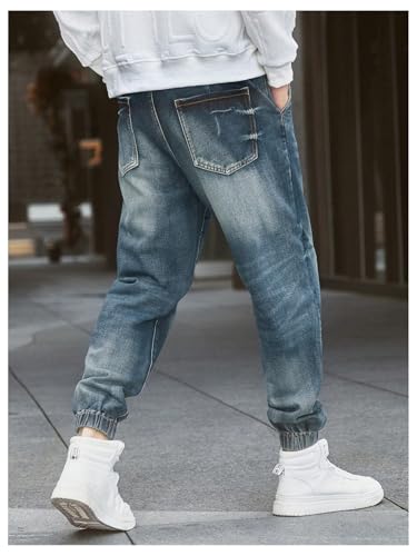 OYOANGLE Men's Jeans Jogger Pants Elastic Drawstring Waist Tapered Denim Trousers with Pocket2
