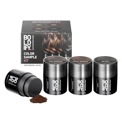 BOLDIFY Hair Fibers (Color Discovery Kit) - Fill In Thinning and Fine Hair for an Instantly Fuller, Thicker Look - 14 Shades for Women & Men - Dark Browns + Black
