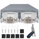 CYFIE タープテント 6m 横幕/サイドシート6枚付 ワンタッチタープ 網戸付き 3段階調節 UVカット 高耐水 遮光遮熱 ローラー付収納袋 アウトド/イベント/運動会/防災 300x600cm グレー