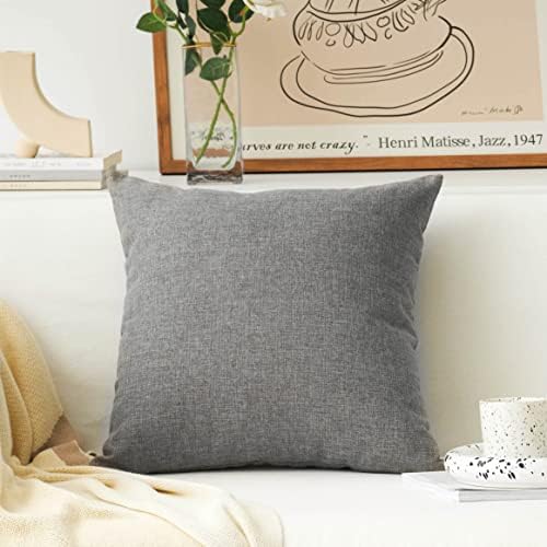 Home Brilliant 18x18 Pillow Cover Decorative Textured Linen Square Throw Pillow Cases Cushion Covers for Sofa Couch Bed, 45cm, Dark Grey