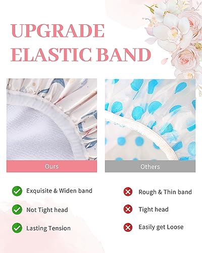 Aquior Shower Cap,Terry Cloth Lined Shower Cap for Women Reusable, Triple Layer Waterproof Bath Cap, Extra Large for Women Long Hair