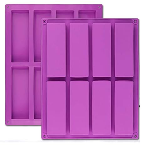 Palksky (2 Pcs) 8 Cavity Rectangle Granola Bar Silicone Mold/Nutrition/Cereal Bar Molds Energy Bar Maker for Chocolate Truffles Ganache Bread Brownie Cornbread Cheesecake Pudding Butter Mould