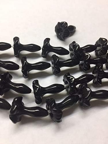 Hand Carved Natural Gemstone Morning Glory Flower Beads16x21mm, 18 pcs (Black Quartz)