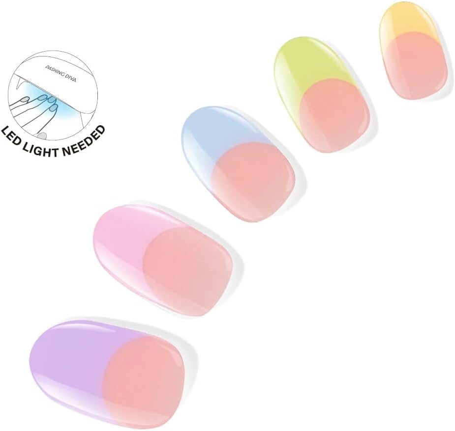 Dashing Diva Glaze Nail Strip Set - Pastel Baby- Long Lasting, Chip Resistant, Semi-Cured Gel Nail Strips - Summer Gel Set - 4-Piece Manicure Kit with 32 Strips